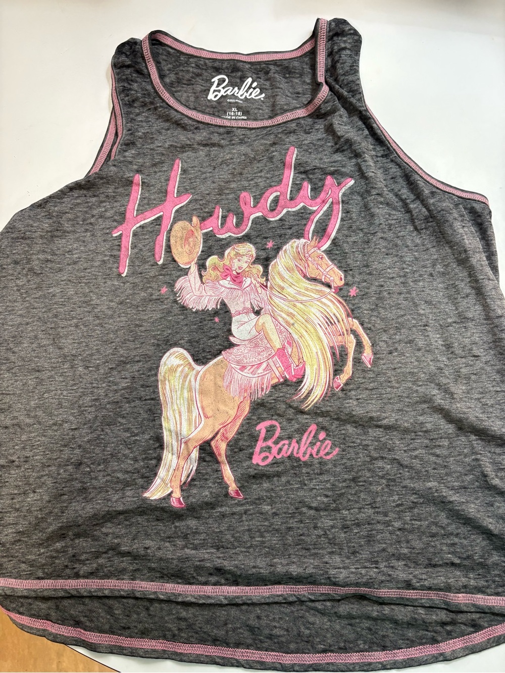 XL Barbie Gray Tank with Pink Western 'Howdy'Graphic Top/Tank/Nightshirt #Campus